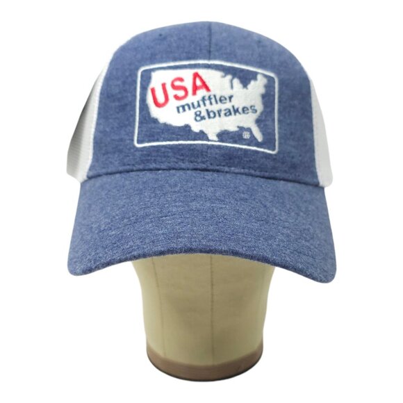 USA Muffler Brakes Embroidered Cotton Jersey Mesh Strapback Cap Trucker Baseball - Picture 9 of 13
